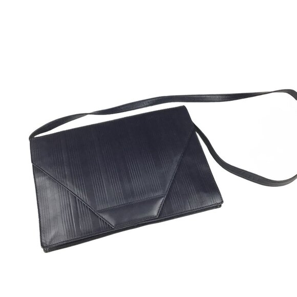 Gianni Versace Vintage Black Ribbed Leather Convertible Shoulder Bag - Picture 2 of 15